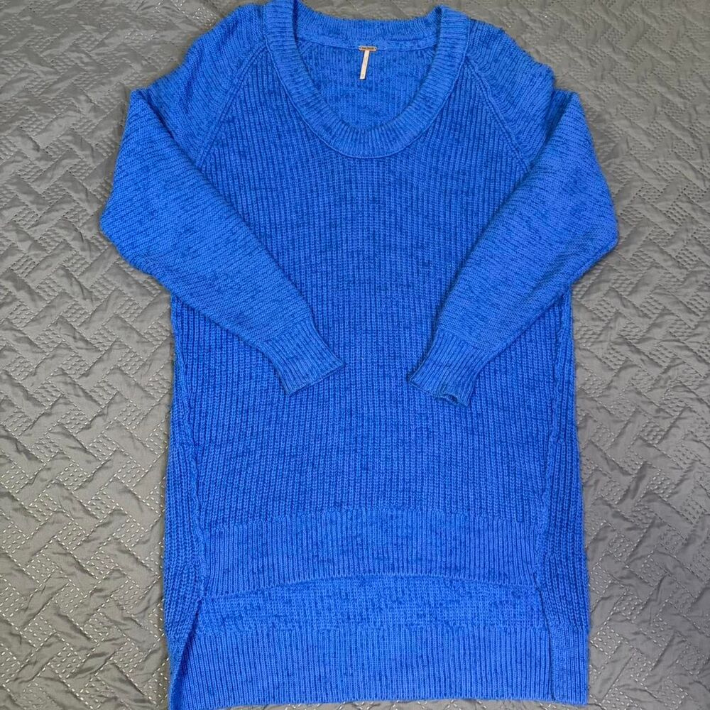 Free People Oversized Sunday Tunic Sweater Blue Cable Knit Women's Size XS